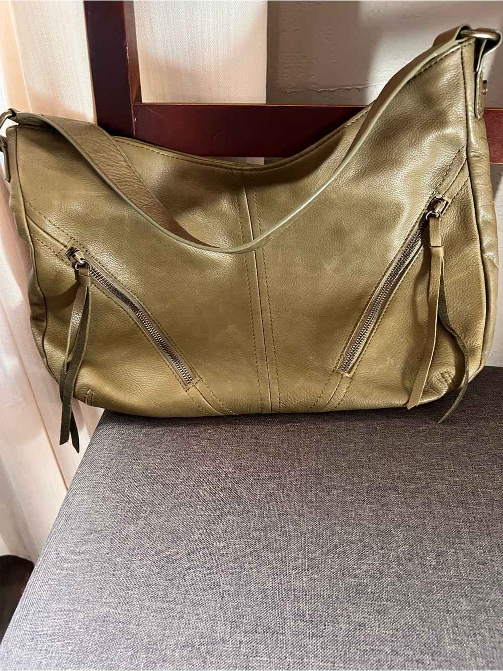 Olive Green Leather Shoulder Hobo Bag